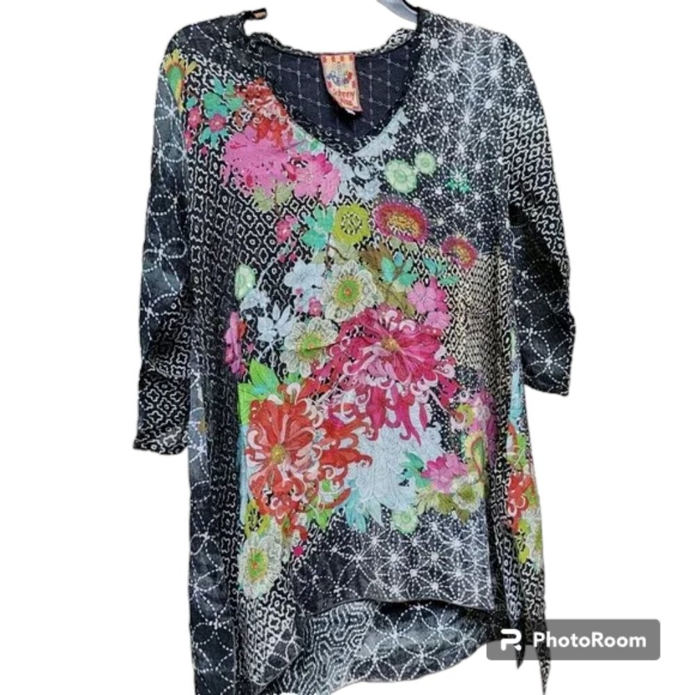 Johnny Was Size XS Cupra Rayon Tunic Boho Hippie Designer